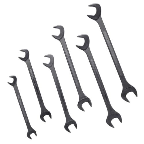 Jumbo ANGLE Combination Wrench Set, 6-Piece SAE (1-3/8"-2"), Black Oxide, Pouch - 15° ANGLE Head Design, Access Tight Spaces, U-Bolts, Manifold Nuts - color: 6-piece Sae Angle (1-3/8"-2"), Black Oxide