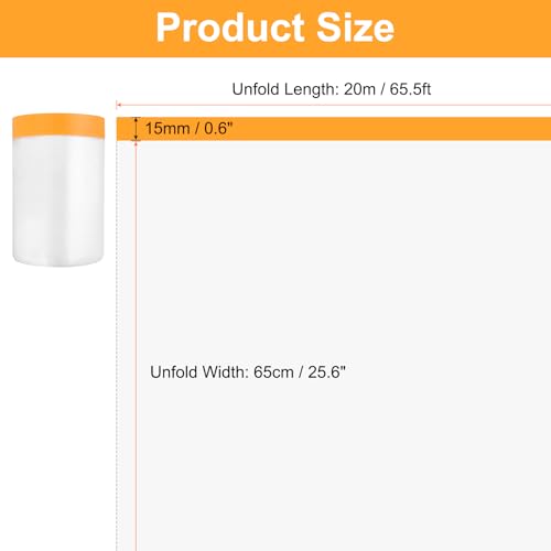HARFINGTON 12 Rolls Pre-Taped Masking Film 25.6" x65.6ft Tape and Drape Painters Plastic Drop Cloth Film with Tape Plastic Sheeting for Automotive Painting Covering - color: Yellow, size: 25.6"x65.6ft