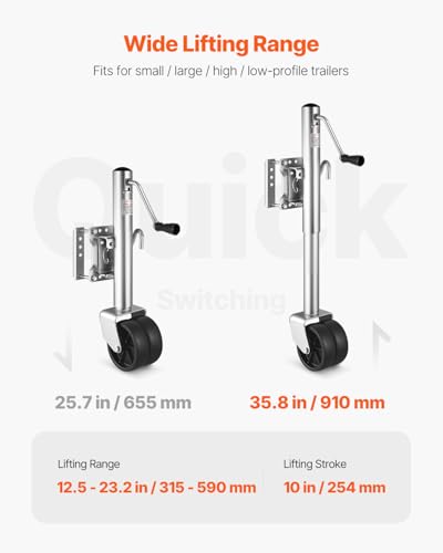 VEVOR 1500 lbs Trailer Jack with Wheel, Heavy Duty Swivel Boat Trailer Jack with PP Single Wheel & Ergonomic Handle, 12-inch Lift, Fit for RVs, Boats, Horse Trailers, Utility Trailers - size: 1500lbs Upgraded (12-inch Lift)