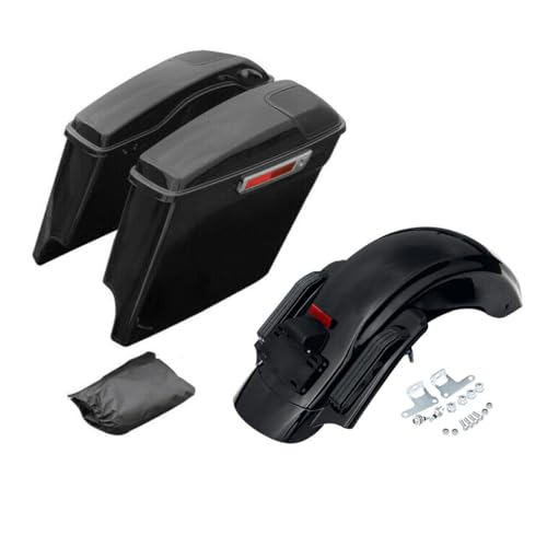 TCT-MOTORPARTS Gloss Black 5" Stretched Saddlebag Saddle Bags w/ 5x7'' Speakers Lids & LED Rear Fender System Fit For 2014-2024 Harley Street Electra Glide Road King CVO - color: Smoked Led Fender+Saddlebag w/ 5x7'' Cutout, size: Fit for 2014-Later Tourin