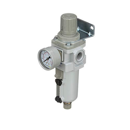 PneumaticPlus SAW400-N04BG-MEP Compressed Air Filter Regulator Piggyback Combo 1/2" NPT - Metal Bowl, Manual Drain, Bracket, Gauge - style: Metal Bowl - Manual Drain
