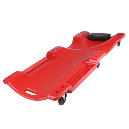 Mechanic Creeper 40 Inch - Heavy Duty 500 lbs Low Profile - Rolling Car Creeper with Padded Headrest, Dual Tool Trays, 6 Swivel Casters - Under Car Automotive Garage Creeper for Auto Repair, Red