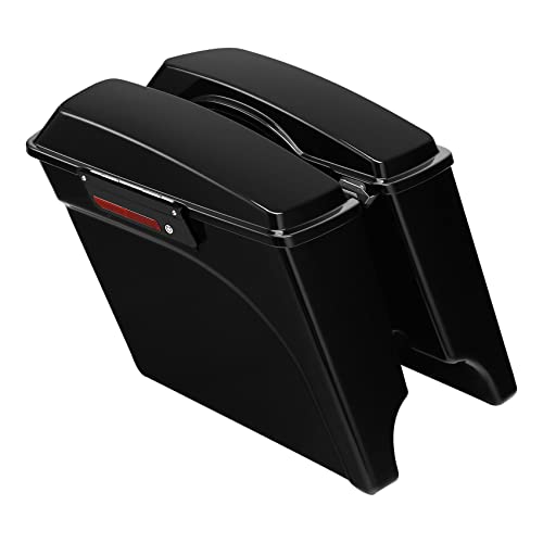 XMT-MOTO Stretched Hard Saddlebags Saddle bags for Harley 1994-2013 Touring models road glide, road king, ultra, street glide, electra glide and 1984-2017 Softail models,Gloss Black/Black Latches - color: All black/Black Latches, size: Stretched