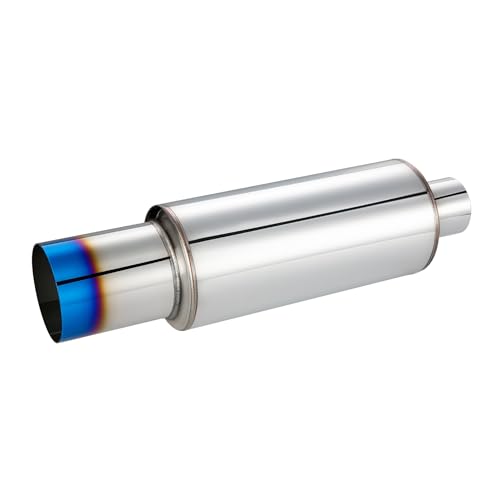 EVIL ENERGY 2" Exhaust Muffler, 2" Inlet (OD) 3" Outlet Stainless Steel Universal Straight Through N1 Style Burnt Exhaust Tip, Deep Tone for Modern Trucks, Muscle Cars & Daily Drivers - color: Blue, size: 2" Intlet 3" outlet