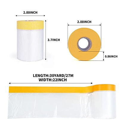 TAPEBEAR Pre-Taped Masking Film Tape and Drape 22" x 30Yards 3Rolls - size: 550mm x 27m