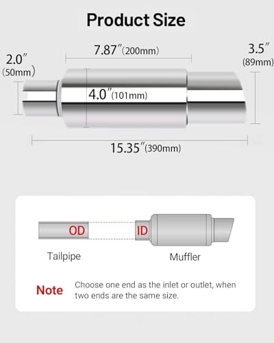 Universal Car 51mm Exhaust Mufflers 15" Length (Burnt, 2'' Inlet 3'' Outlet) - color: Silver, size: 2'' in 3.5'' out