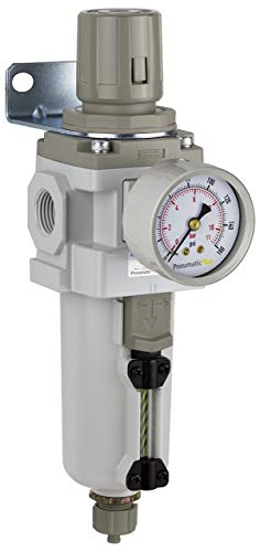 PneumaticPlus SAW400-N04BG-MEP Compressed Air Filter Regulator Piggyback Combo 1/2" NPT - Metal Bowl, Manual Drain, Bracket, Gauge - style: Metal Bowl - Manual Drain