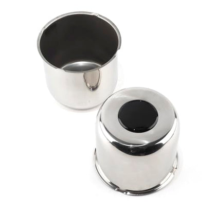 2Pcs 4.9" Stainless Trailer Wheel Center Caps, 4.47" H Chrome - color: Chrome+Gloss Black Top Cover, size: 4.9" Hub 4.47"H