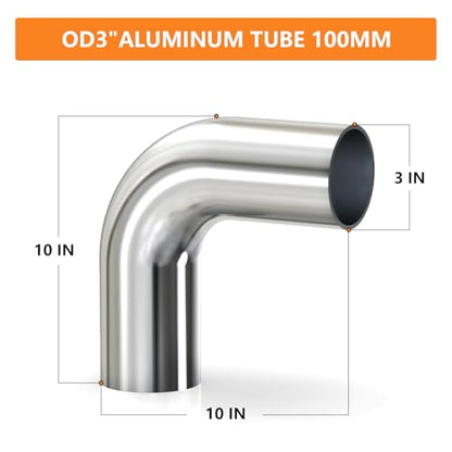GASHER 1PCS 90 Degree Elbow Aluminum Alloy Tube Intercooler Pipe Air Intake Tube 3"OD, Leg Length 4" (100mm) - color: 90 degree, size: 3"OD (1 PC)