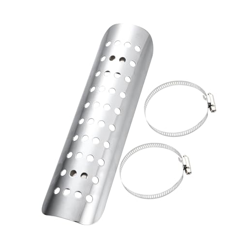 Universal Motorcycle Exhaust Heat Shield Chrome Plated Iron Exhaust Heat Insulation Shield Muffler Guard for Harley with 20-70mm Clamps Silver Tone Auto Replacement Parts