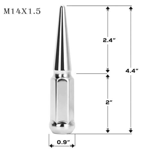 DYNOFIT M14x1.5 Spike Lug Nuts Compatible with Chevy Ford GMC Jeep Lincoln,24PCS Silver Closed End Nuts, for Conical Bulge Seat, for 1999-2026 Silverado 1500,2015-2026 Expedition Aftermarket Wheel - color: Silver, size: M14x1.5 24 pcs