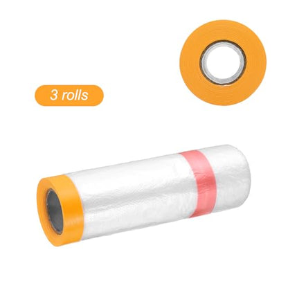 HARFINGTON 3Roll Pre-Taped Masking Film 43.3" x32.8ft for Painting Covering - size: 43.3"x32.8ft