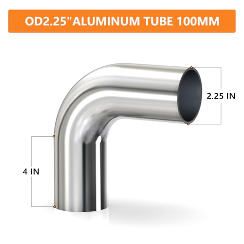 GASHER 2PCS 90 Degree Elbow Aluminum Alloy Tube Intercooler Pipe Air Intake Tube 2.25"OD, Leg Length 4" (100mm) - color: 90 degree, size: 2.25"OD (2 PCS)