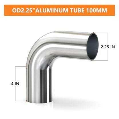 GASHER 2PCS 90 Degree Elbow Aluminum Alloy Tube Intercooler Pipe Air Intake Tube 2.25"OD, Leg Length 4" (100mm) - color: 90 degree, size: 2.25"OD (2 PCS)