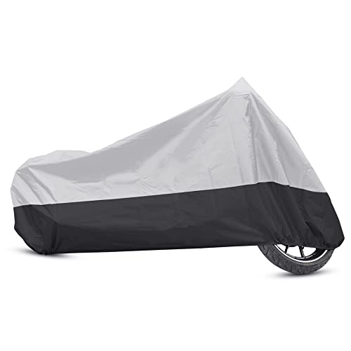 uxcell Motorcycle Cover Motorbike Full Cover Outdoor Waterproof Rain Dust Protector 190T XXL Silver Tone Black for Yamaha V-Star XV XVS XVZ Road Star for Harley Touring Cruiser Full Dress - color: Silver Tone Black, size: XX-Large