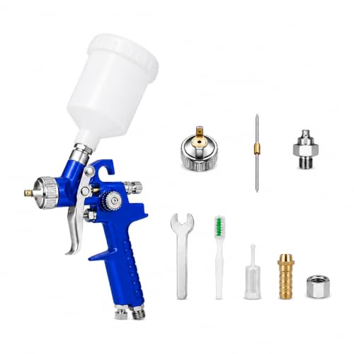 Mini HVLP Air Spray Gun Kit with 0.8mm & 1.0mm Nozzles, 125cc Cup for Automotive Touch Up & DIY Projects, Professional Paint Sprayer (0.8mm Nozzle)