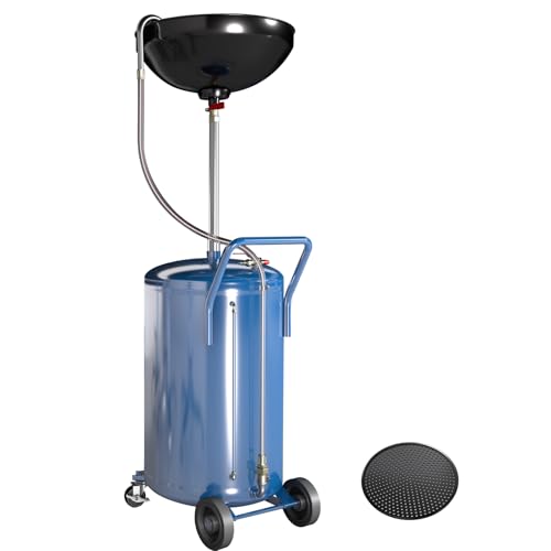 LARBANKE 20 Gallon Waste Oil Drain Tank with Wheels,Air Operated Drainer Oil Change Tank,Oil Drain Container with Adjustable Funnel Height,for Easy Oil Removal,Blue