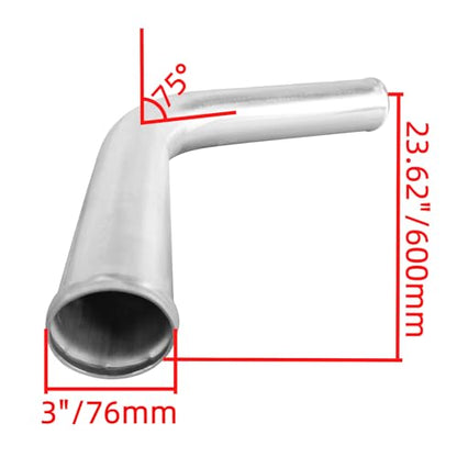 3" (76mm) OD 75 Degree Aluminum Alloy Tube Intercooler Pipe 23.5in (600mm) Length Air Intake Tube Aluminum Intercooler Pipe Aluminum Pipe Tube Brushed Finish Silver - size: L: 23.62"(600mm) 75 degree