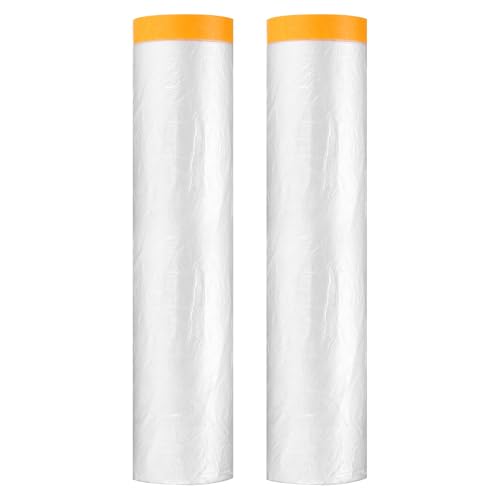 HARFINGTON 2pcs Pre-Taped Masking Film 157.5"x65ft w Plastic Sheeting,Clear - color: Clear, size: 157.5"x65ft