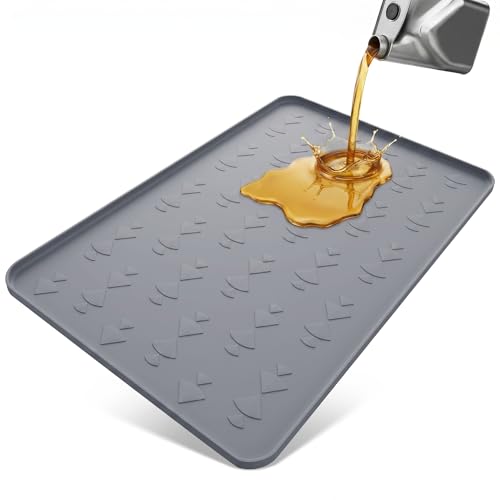 Oil Drip Pan 34" x 22" Gray Silicone, Oil Drip Pan for Under Car, Heavy Duty Oil Spill Mat with 0.7" Raised Edge, Leak Containment Drip Tray, Waterproof Garage Floor Protector - color: GRAY
