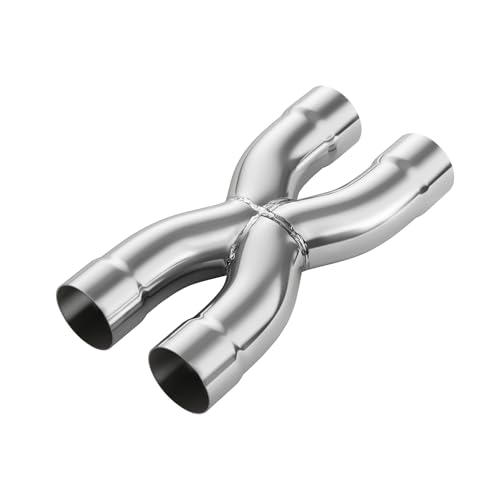 LCGP 2.25" Polished Exhaust X Pipe, Universal 2.25" In/Out Crossover X Pipe 12" Length Stainless Steel Weld-on - size: 2.25 Inch, style: X Pipe-B