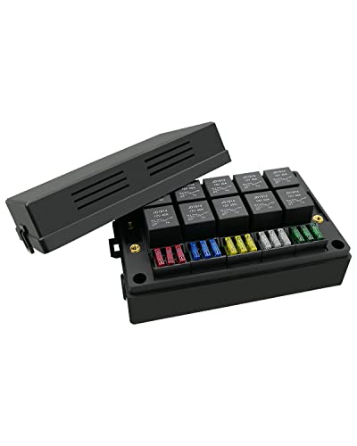 12V Fuse Relay Box with 15 Fuse Slots & 10 Relay Slots for 4/5 Pin - size: Box & Fuse & Relay & Terminals