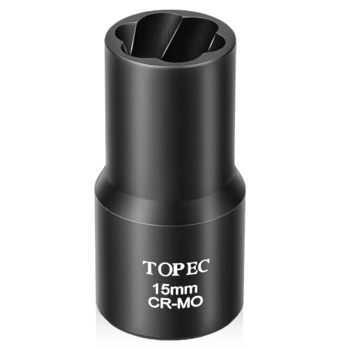 Topec 15mm Lug Nut Remover, Wheel Lock Removal Kit for Stripped Bolt & Rounded Nut, 1/2" Drive - style: 15MM