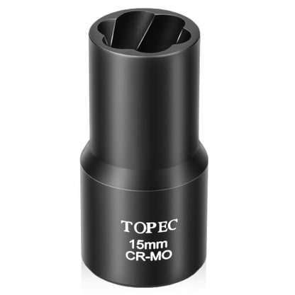 Topec 15mm Lug Nut Remover, Wheel Lock Removal Kit for Stripped Bolt & Rounded Nut, 1/2" Drive - style: 15MM