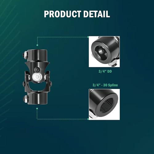3/4" -30 Spline × 3/4" DD Universal U Joint for Steering Shaft - color: Black, size: 3/4" DD x 3/4" -30 Spline