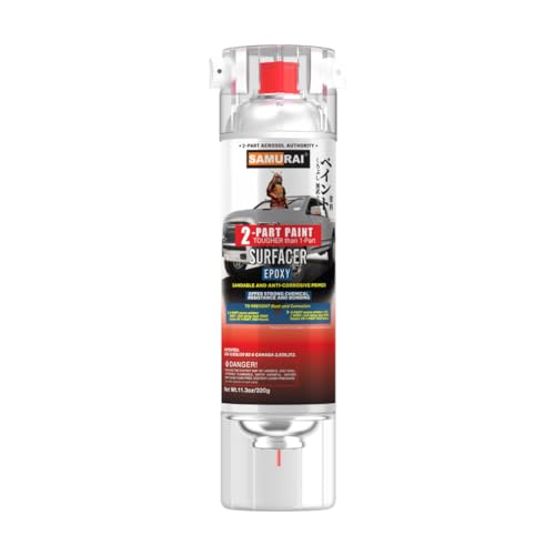 SAMURAI 2-Part Spray Paint Epoxy Primer for Car Surfacer (Metal Primer Silver Grey, Pack of 1 Can) - color: Metal Primer Silver Grey, size: 11.3 Ounce (Pack of 1)