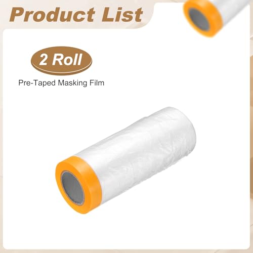 HARFINGTON 2pcs Pre-Taped Masking Film 70.9" x65ft w Plastic Sheeting,Clear - color: Clear, size: 70.9"x65ft