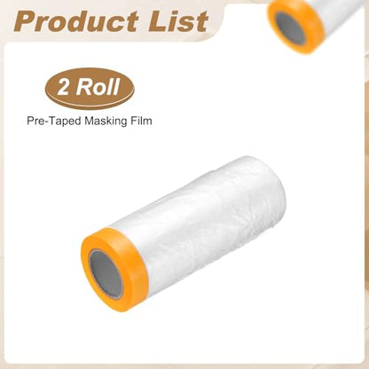 HARFINGTON 2pcs Pre-Taped Masking Film 70.9" x65ft w Plastic Sheeting,Clear - color: Clear, size: 70.9"x65ft