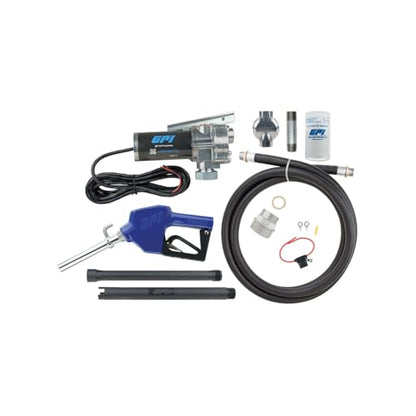 GPI - M-150 Series Fuel Transfer Pump, Automatic Shut-Off Nozzle with Filter Kit, 15 GPM, 12 Volt (110612-03) - style: Automatic Nozzle, Filter Kit