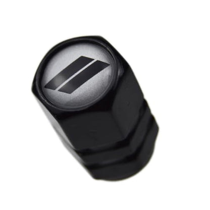 (Set of 4) 63mm=2.5 inches // Slash Wheel Center Caps Covers HubCaps + Tire Valve Stem Caps Trim for Dodge Charger Challenger Durango Hornet Dart R/T SRT Magnum Nitro Journey Caliber Avenger - color: black // on silver wheel caps + tire valve caps