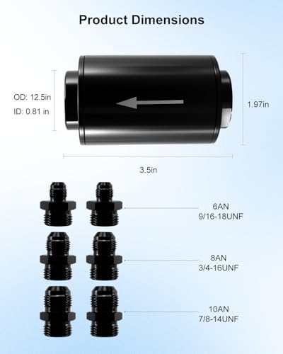 3.5" Length Inline Fuel Filter 100 Micron with 6AN 8AN 10AN Adapter