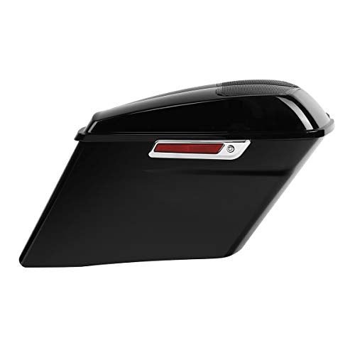 TCT-MOTORPARTS 4" Extended Hard Saddlebag 6x9'' Speaker Lid Fit For Harley Touring CVO Road Glide Electra Glide Street Glide Road King 2014-2024 - color: Vivid Black w/ Chrome Latches + 6x9 Speaker Lids
