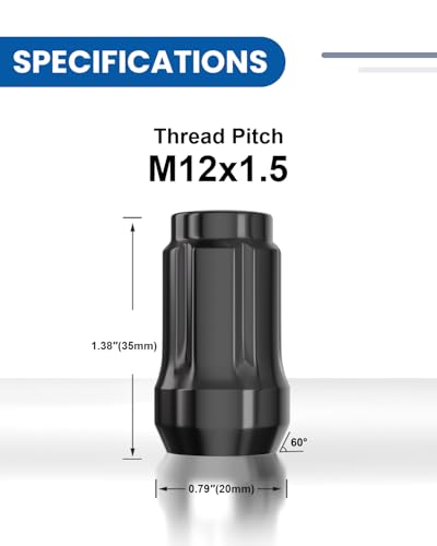 GAsupply M12x1.5 Lug Nuts Spline Black, 1.38" 35mm Tall Cone Seat, 4 Pack - color: Black, size: M12x1.5, style: 4 Pack-1.38" Tall