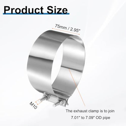 HARFINGTON Exhaust Clamp 7.09" Stainless Steel Lap Joint Band Clamp Exhaust Pipes Connection with M10x55 Screws for Car Muffler Elbow Pipes - size: 7.09 inch