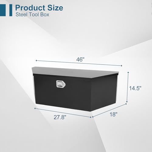 46"X18"X14.5" Tongue Truck Box Black Heavy Duty Steel Trailer Tongue Box Pick Up Truck Tool Box Storage Organizer w/Lock & Keys - size: 46"x18"x14.5"