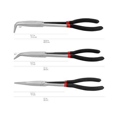 Amazon Basics Extra Long Reach Needle Nose Pliers Tool Set for Narrow Spaces, Versatile,Black, 3 Count (Pack of 12) - size: 3 Count (Pack of 12)