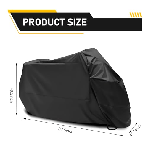 Motorcycle Cover, All Season Universal Weather Waterproof Motorcycle Covers, Sun Outdoor Protection Motorbike Cover with Lock-Holes & Storage Bag, Suitable for 250cc Cruiser Bike (Black)