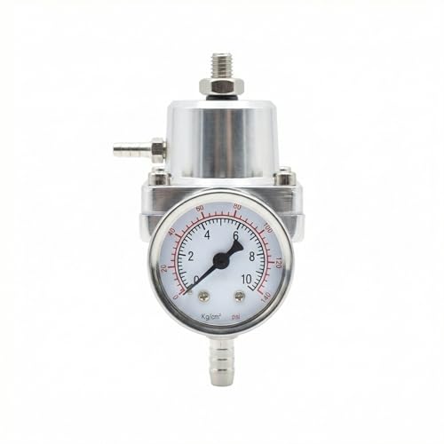 Universal Adjustable Fuel Pressure Regulator Kit 0-140 PSI Gauge Blue Aluminum FPR 11cm(4.33") Height for Gasoline Injection Performance (Silver) - color: Silver