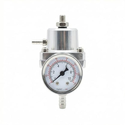 Universal Adjustable Fuel Pressure Regulator Kit 0-140 PSI Gauge Blue Aluminum FPR 11cm(4.33") Height for Gasoline Injection Performance (Silver) - color: Silver