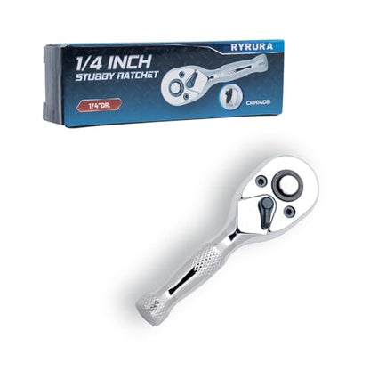 1/4 Inch Drive Stubby Ratchet Mini Ratchet Wrench,1/4 Socket Wrench, 72-Tooth Quick-Release，Reversible,Chrome Vanadium Alloy Steel for Durability - size: 1/4-inch Single, style: Stubby-Metal handle
