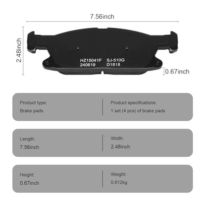 D1818 Front Ceramic Brake Pads Kit Fit For Ford Edge 2015-2021, For Lincoln MKX 2016-2018, For Lincoln Nautilus 2019-2021 - style: HZ1818