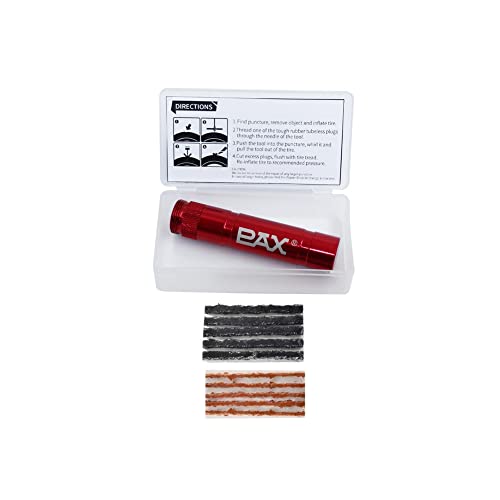 PAX 12 Pcs Tubeless Bike Tire Repair Kit, Includes Storage Canister, Plugger Tool, 10 Pcs Tire Plug Strips, Fast Flat Puncture Fix for MTB, Gravel and Road Bicycle Tires - Bright Red - color: Bright Red