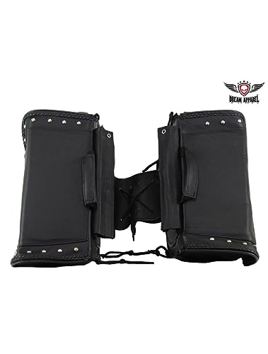 Motorcycle Genuine Leather Waterproof Saddlebag Luggage with Gun Holster inside Brown & Blk Stud/Non Stud (Black, Studed Leather) - color: Black, style: Studed Leather
