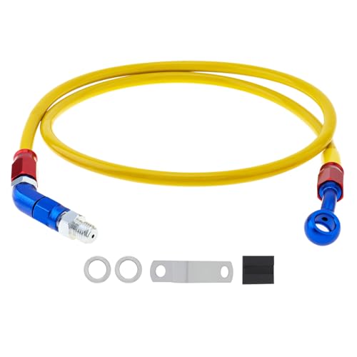 Windance 39inch/100cm 28 Degree Banjo 45 Degree Joint M10 Hydraulic Brake Oil Hose Stainless Steel Braided Brake Line for Motorcycle Scooter ATV Dirt Pit Bike (Yellow, 39inch/100cm) - color: Yellow