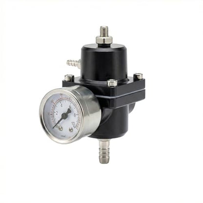 Universal Adjustable Fuel Pressure Regulator Kit 0-140 PSI Gauge Blue Aluminum FPR 11cm(4.33") Height for Gasoline Injection Performance (Black) - color: Black