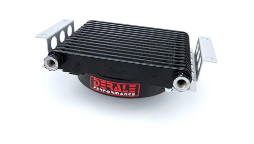 Derale Fluid Cooler and Fan, 12.75 x 9.375 x 4.313 in, Plate and Fin Type, 5/8-18 in Female O-Ring Inlet/Outlet, 8 AN Male Adapters, Fittings, Aluminum, Black Powder Coat, Universal, Each